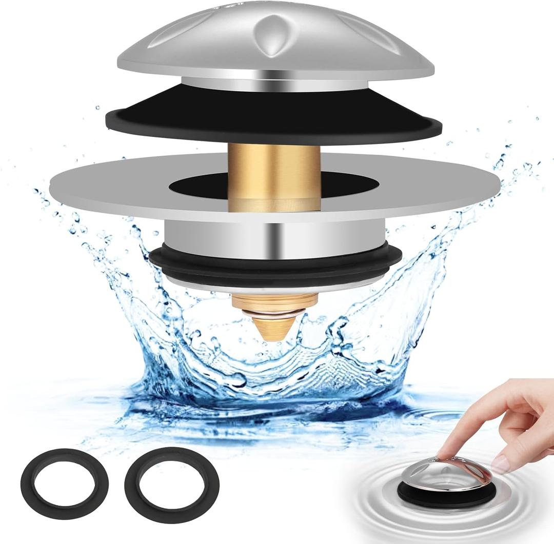 Tub Stopper, Bathtub Drain Stopper Replacement for Tip Toe/Trip Lever/Lift&Turn Bathtub Drain, Detachable Pop Up Bath Tub Drain Stoppers for 1.5" to 1.78" Drain Holes, Chrome Plated