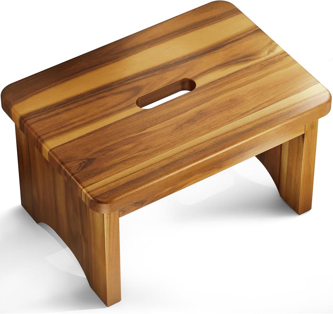 Wooden Step Stool, 9'' One Step Stool for Adults, Wooden Beside Step with 550 Lbs Load Capacity, Heavy Duty/Portable/Nonslip/Durable Construction Safe Step for Bedroom/Kitchen (Warm Acacia)