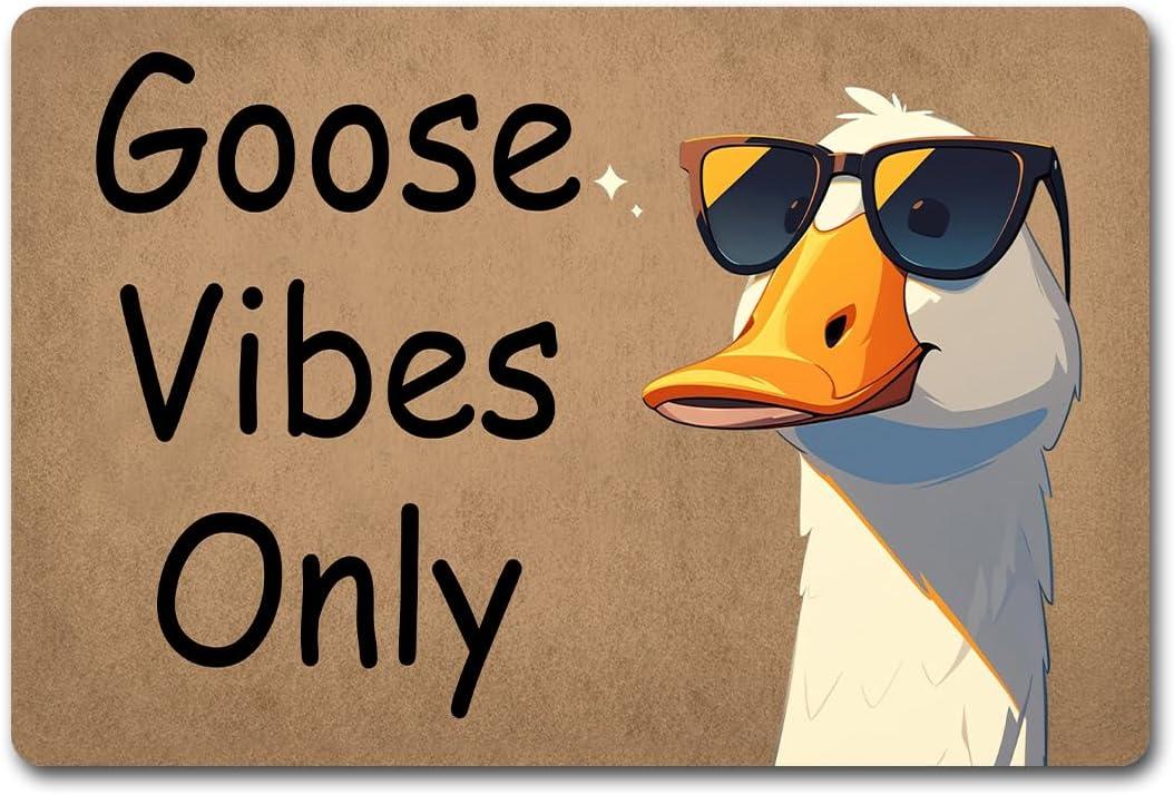 Funny Welcome Doormat (23.7 in X 15.6 in) Anti-Slip Rubber Back Entrance Way Indoor Front Porch Decor Rugs House Warming Gift (Hilarious Unique Goose Vibes Only)