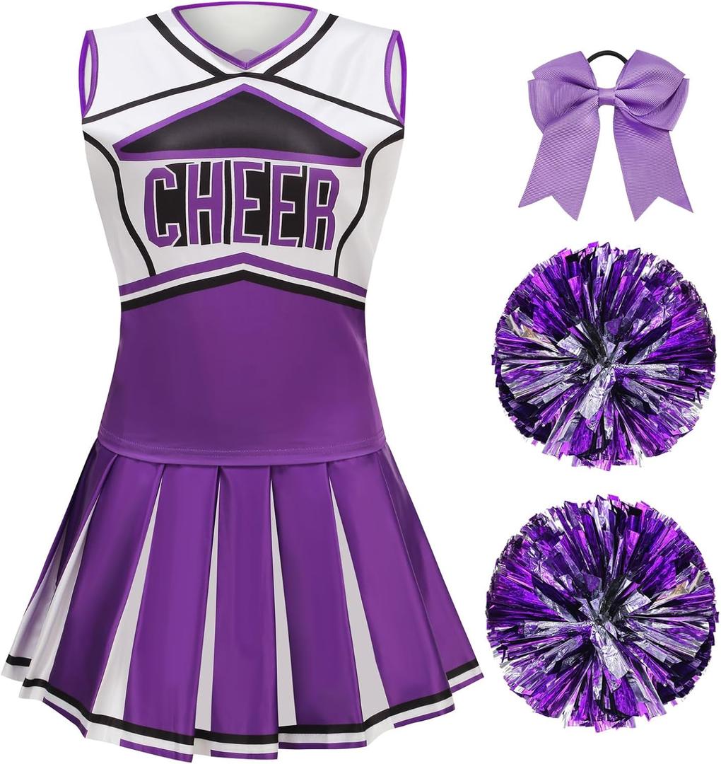 GRAJTCIN Cheerleader Costume for Women Cheerleading Outfit School Cheer Uniform Adult Halloween Party Dress up (Medium, Purple)