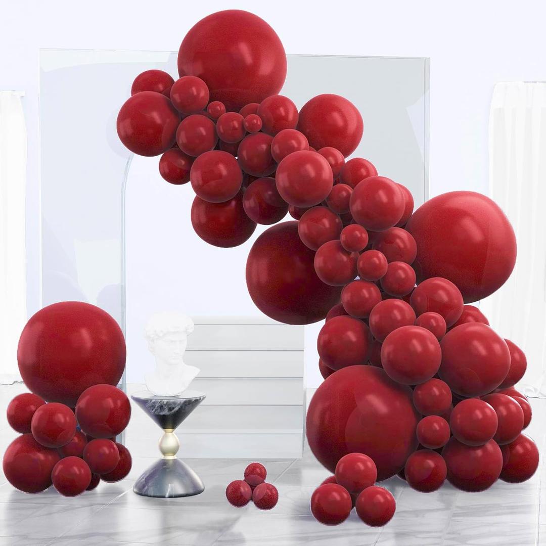 PartyWoo Burgundy Balloons 140 pcs Different Sizes of 18 12 10 5 Inch Dark Chestnut Red Maroon Balloon Arch Kit Garland for Birthday Graduation Anniversary Cherry Casino Party Decorations Red-Y62