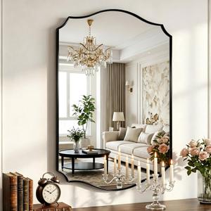 Black Vanity Wall Mirror 32"x24", Scalloped Edge Bathroom Mirror | Rust-Proof Metal Frame, Hangs Vertically/Horizontally, Decorative Bathroom Mirror, For Vanity, Bedroom & Entryway