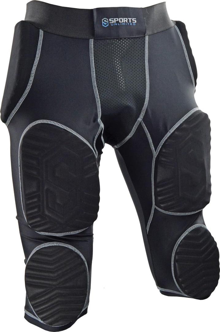 Sports Unlimited 7 Pad Integrated Adult Football Girdle for Men - Flex Thigh Pads - Girdle for Football (Black)