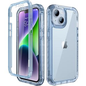 Lifedance Designed for iPhone 14/13 Case, Full-Body Rugged Protective Case with Built-in Screen Protector, 10 FT Military Grade Drop Protection Heavy Duty Shockproof Case, Clear Blue