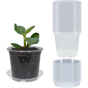 20 Pack 3 Inch Clear Nursery Pots with Drainage and 20 Pack Plant Saucers, Plant Pots for Plants Transparent Potting Containers for Plants Seeding Starter Pot (Clear, 3 Inch)
