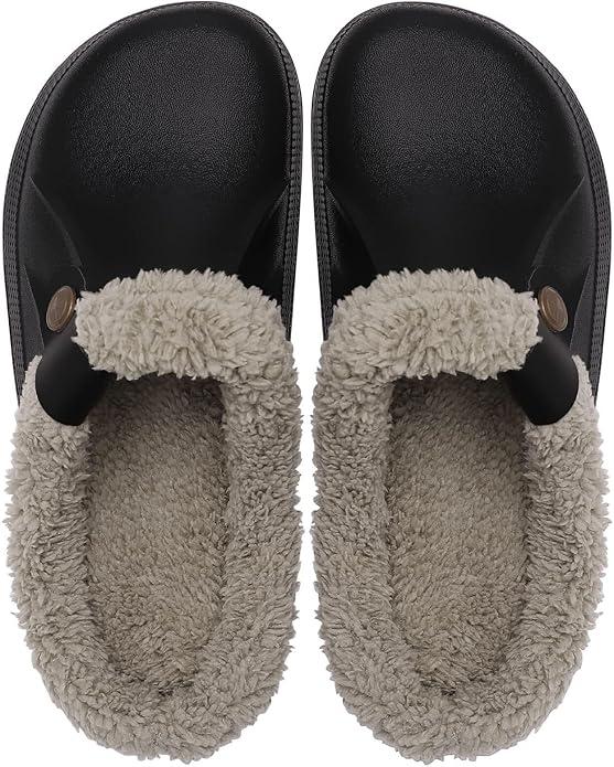 Fleece Lined Clogs Fur Fuzzy Fluffy Waterproof Slippers Women Men Winter Garden Shoes Warm House Slippers Indoor Outdoor Mules, Size: 8.5-9 Women/7-7.5 Men