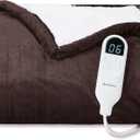Bedsure Heated Blanket Throw Blanket - Fast Heating Electric Blanket, Soft Flannel Heated Throw with 4 Time Settings, 6 Heating Settings, Warm Gifts for Grandma Grandpa (50x60 inches, Brown)