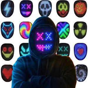 Gootus Led Mask Halloween Costume for Kids Adults, Face Transforming Light up Mask with Gesture Sensing, Cool Toys Great Gift for Birthday Costume Party Christmas
