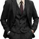 ZKHOECR Mens Suit 3 Piece Tweed Herringbone Tuxedo Suit Wedding Suits for Mens Blazer Jacket Double Breasted Vest Pants Set (Medium, Black)
