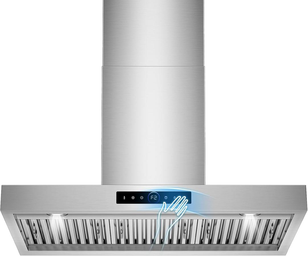 36 inch Range Hood Wall Mount, 1200 CFM with 4-Speed Gesture Sensing & Touch Control, Stainless Steel Ducted Kitchen Stove Vent Hoods with 2 LED Lights, Time Setting, Dishwasher-Safe Baffle Filters