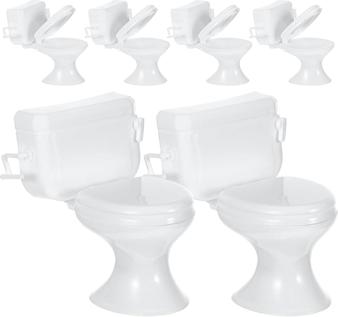 TOYANDONA 6pcs Dollhouse Toilets - 1:12 Scale Miniature Toilets Mini Toilet Cake Topper for Dollhouse Bathroom Furniture Cake Decorations (White)