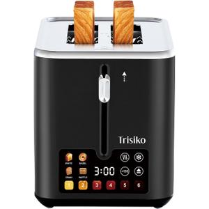 Trisiko Touch Screen Toaster 2 Slice,Smart Toaster with Digital Timer, 1.38" Extra-Wide Slots for Bread& Bagel,with Reheat, Defrost, Cancel, +15s Boost, Great for Home, Office, Dorm (Black)