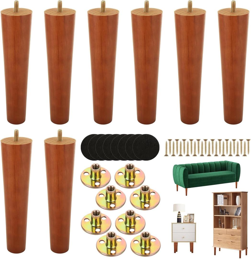 MIVIDE 8 Pack Furniture Legs 8 Inches, Wood Sofa Legs Couch Legs Wooden Furniture Feet Replacement Feet for for Cabinet, Chair, Dresser or Home DIY Projects, Brown