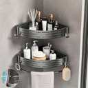 Corner Shower Caddy 2 Pack Adhesive Shelf Corner with Towel Bar Hooks No Drilling Waterproof Rust Proof Organizer for Bathroom Storage Black