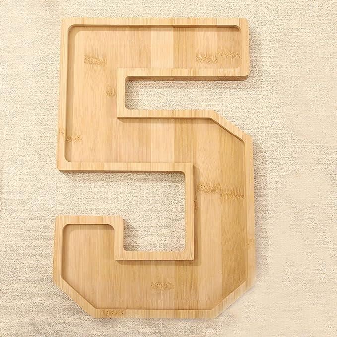Number Charcuterie Boards Platter Wooden Number Plate Serving Tray 11" Fruit Cheese Cupcake Dessert Dishes for Happy New Year Eve Party Decorations Kitchen Table Supplies