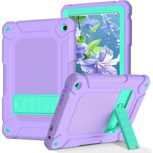 MENZO Case for 10-inch Tablet (Fit 13th Generation Only), Layer Duty Shockproof Rugged Case with Kickstand, Light Purple+Turquoise