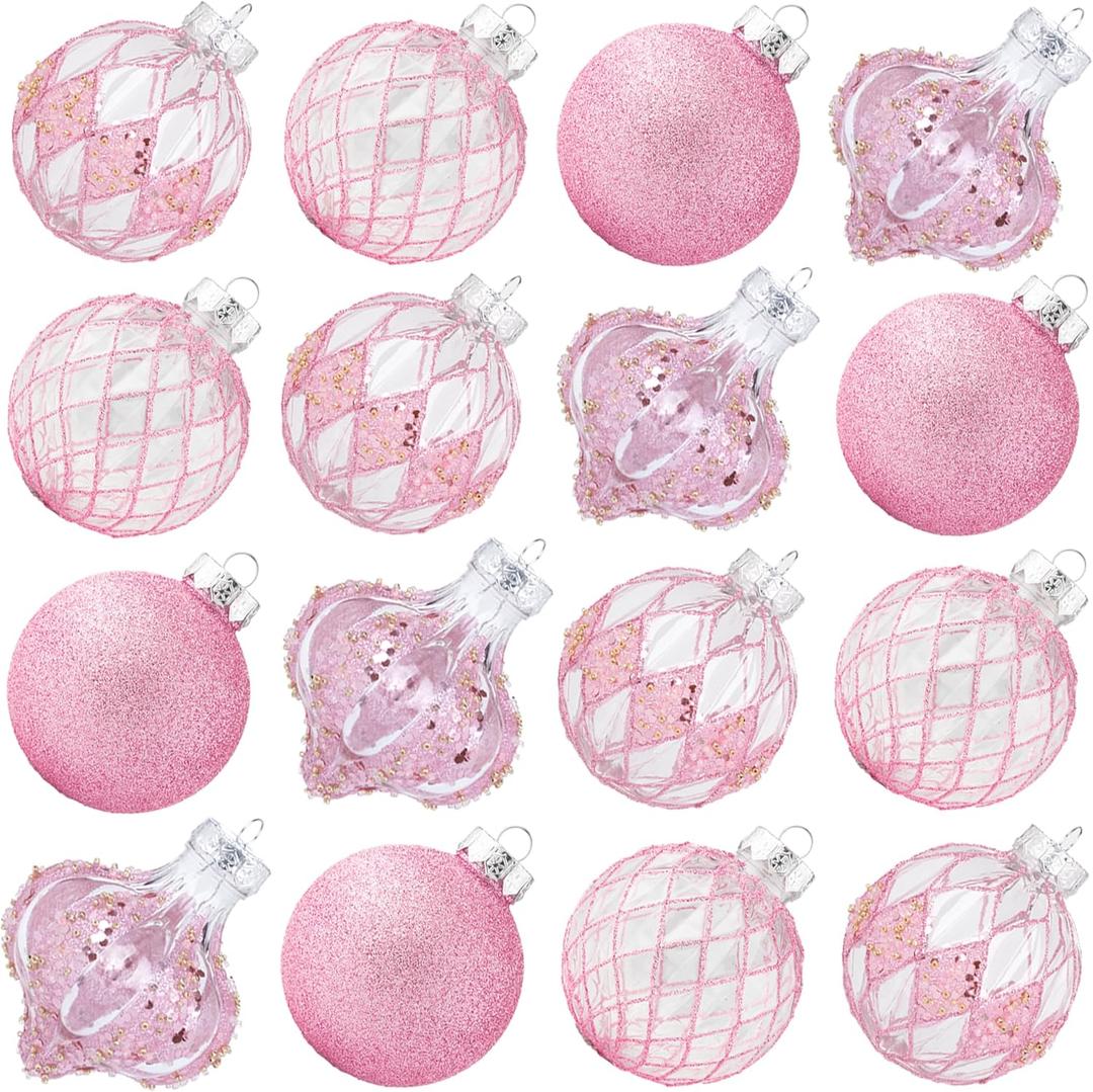 Pink and Clear Christmas Ornaments Ball for Tree, 3.15'' Clear Plastic Ornaments Balls Shatterproof Christmas Tree Decorations Baubles for Holiday Wedding (Pink)