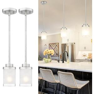 TENGXIN Modern Pendant Light for Kitchen Island, Brushed Nickel Hanging Ceiling Light Fixture,Farmhouse Pendant Lighting for Dining Room Bedroom Bar Office 2Pack,TXPLBN01-2PK