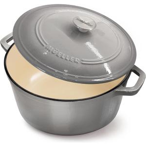 MELLERHOME 4.5 QT Enameled Cast Iron Dutch Oven, Heavy-Duty Casserole Dish and Braiser Pan with Lid and Stainless Knob, Oven-Safe up to 500 F & Across All Cooktops, Grey (Gray)