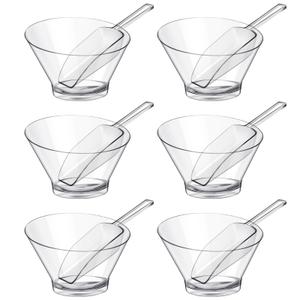Sawysine 12 Pcs Plastic Clear Serving Bowls with Kitchen Plastic Scoops Salad Serving Bowls Popcorn Scoops Angled Candy Container for Salad Cooking Parties, 210 ml