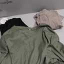 3 Pack Women's 3/4 Sleeve Waffle Knit Tops Oversized Crewneck T-Shirts Loose Casual Blouses Side Split Tees (X-Large, Black, Olive Green, Coffee)