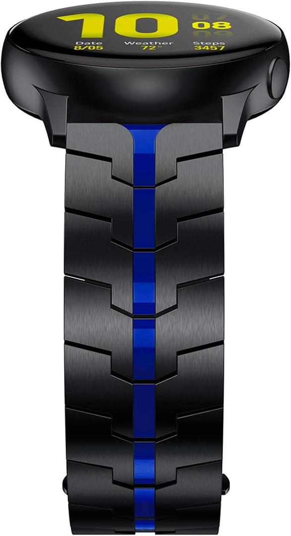 LDFAS for Galaxy Watch Active 2 40mm/44mm, 20mm Solid Stainless Steel Metal Watch Strap Compatible for Samsung Galaxy Watch 3 41mm/42mm Band, Black/Blue