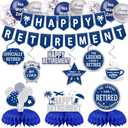 25Pcs Retirement Party Decorations for Men Women, Blue Silver Happy Retirement Banner Hanging Swirl Balloons Honeycomb Centerpiece Party Supplies Set