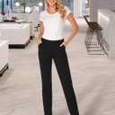 Tapata Women's Stretchy Straight Dress Pants with Pockets Tall, Petite, Regular for Office Work Business 32", Black, S