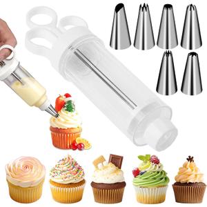 2 x Suuker Cake Decorating Gun, Cupcake Icing Piping Kit, Cake Decorating Kit with 6 Stainless Steel Piping Tips, Cupcake Injector/Decorating Icing Set, White