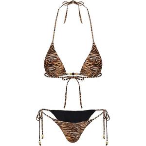 Women's 2 Pieces Zebra Striped Bikini Set Halter Triangle Swimsuit Y2K Tie Side Bathing Suit (Large, Leopard)