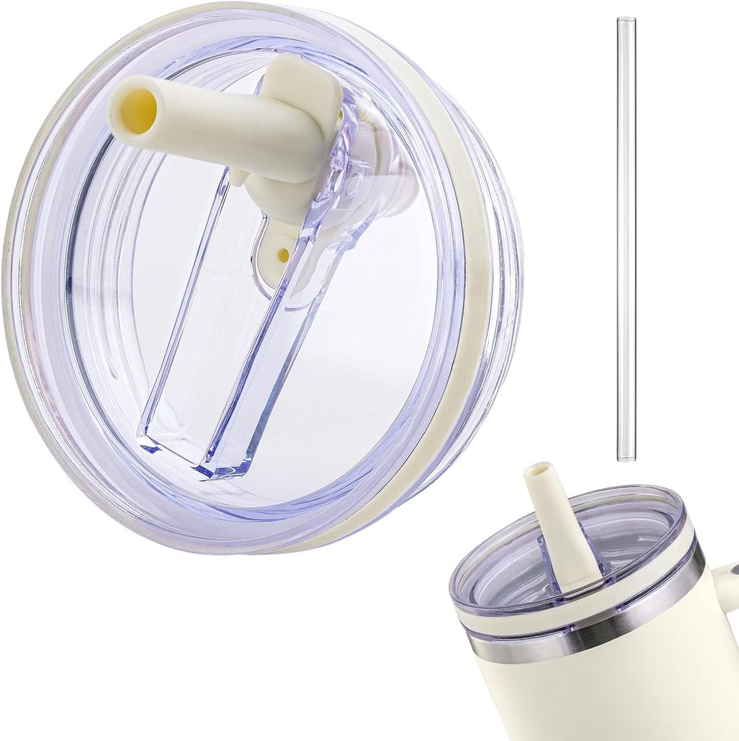 Replacement Lid for Stanley 40 oz and 64 oz Tumbler.Leakproof Flip Straw Lid Fit stanley Cup Quencher H2.0 40 oz/64 oz and Stanley ProTour 40oz/64oz Tumbler.(Cream,1-Pack)