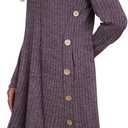 Poetsky Women Long Sleeve Tunic Tops to Wear with Leggings Side Buttons Long Shirts Rib Sweater Dress with Pockets S-3XL (Purple, XL)