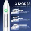 Electric Toothbrush with Water Flosser, All in One Sonic Flossing Toothbrush with 3 Modes & 5 Flossing Speeds & 4 Brush Heads, Rechargeable & Portable for Adult Teeth Cleaning,White