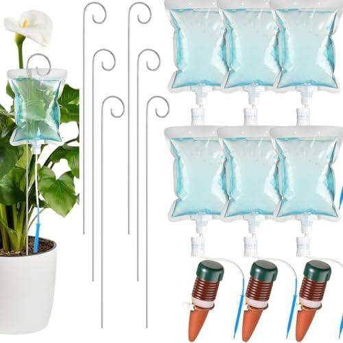 Norme Automatic Potted Plant Drip Irrigation Kit - 500ml Drip Water Bag with Support Rods & Self Watering Spikes - Slow Release, Iron & Plastic Material - 15 Pieces