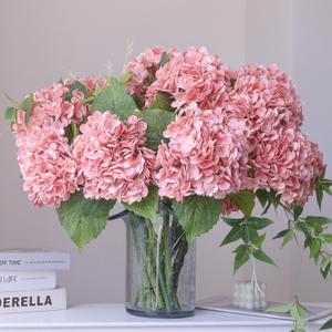 Buart 3PCS Long Stem Big Size Flowers Artificial Silk Hydrangea Lifelike Flowers Real Touch Peach Pink Artificial Flowers Wedding Shower Bride Bouquets Office Living Room Table Decorations (21 Inch)