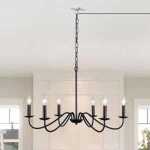 Plug in Chandelier, 6 Lights Black Rustic Chandeliers for Dining Room, Modern Farmhouse Chandelier Hanging Light Fixture with Switch for Living Room, Foyer, Bedroom, Kitchen Island