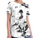 Kistore Workout Tops for Women Short Sleeve Lightweight Training Yoga Shirts Athletic Tees Black White Ink Printed S (S)