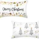 Christmas Decor Pillow Covers 12x20 Set of 2 Merry Christmas White Gold Winter Decorations Christmas Trees Ornaments Snowflakes Throw Cushion Cases for Couch Sofa Home