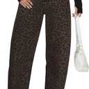 AUWUKA Barrel Jeans for Women, High Waisted Wide Straight Leg Boyfriend Microelastic Womens Mom Jeans (Medium, Leopard Print)