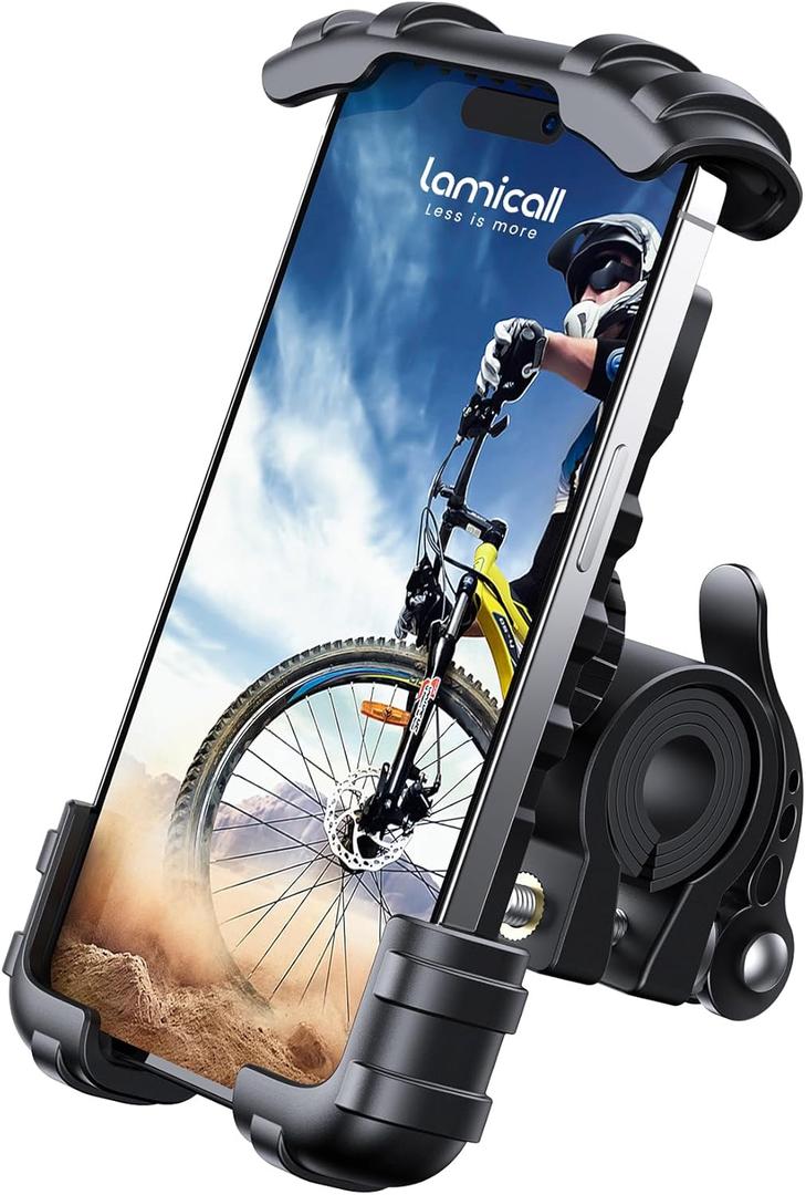 Lamicall Bike Phone Holder, Motorcycle Mount - Motorcycle Phone Holder, Handlebar Cell Phone Clamp, Scooter Phone Clip for iPhone 16 Pro Max/Plus, 15 Pro Max, S10, S20, More 4.7" to 6.8" Smartphones (Black)