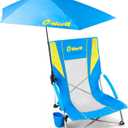 EMERIT Low Beach Chairs for Adults with Removable UPF 50+ Umbrella, Lightweight Folding Backpack Camping Chair with Cup Holder, Portable Sand Chair for Beach, Picnic, Lawn