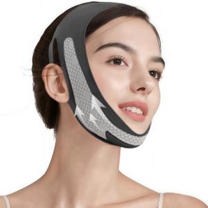 ROWMATE Graphene V-Line Mask Chin Up Mask V Shaped Face Mask Chin Strap for Sleeping,Jawline Shaper,Black,Medium
