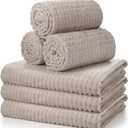 Buryeah 6 Pcs Flannel Sleepover Party Throw Blanket Bulk 50 x 60 Inch Oeko-tex Standard 100 Certified Wedding Throw Blanket 3D Jacquard Grid Design for Donation Homeless (Camel)