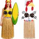 JenPen 5 Pcs Halloween Chicken Costume for Women Include Plush Chicken Head Rooster Feet Shoes Covers Coconut Bra Hawaiian Grass Skirt for Halloween Party Cosplay Accessories