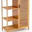 Tangkula Bamboo Bathroom Floor Cabinet, Storage Cabinet with Shutter Door and 3 Tier Shelves, Freestanding Bathroom Cabinet for Living Room Kitchen Hallway, Natural