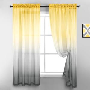 KOUFALL 63 Inch Length Yellow and Grey Sheer Curtains 2 Panels Set Window Curtains for Bedroom Kitchen Decor,Bright Yellow and Light Gray