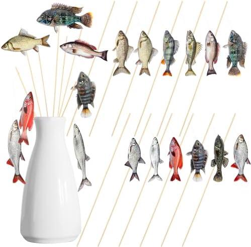 Soulchen 24 Pcs Fishing Party Centerpiece Sticks Decoration Fisherman Fishing Pole Picks Birthday Decorations for Ofishally One Theme Birthday Party Table Centerpieces Decor