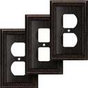 Henne Bery Sunken Pearls Heavy Duty Decorative Wall Plate Switch Plate Outlet Cover (Single Duplex, 3 Pack, Aged Bronze)
