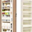 Mefirt Over The Door Organizer, 6 Shelf Door Hanging Organizers with 6 Large Capacity Pockets, Behind Door Storage Hanging Shelves for Closet Wall Bathroom Bedroom Nursery (Beige)
