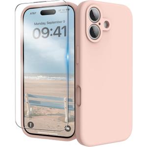 for iPhone 17 Case, Liquid Silicone Cover with Camera Protection Anti-Scratch Soft Microfiber Lining Shockproof Protective Phone Case for iPhone 17 6.3", Pink Sand